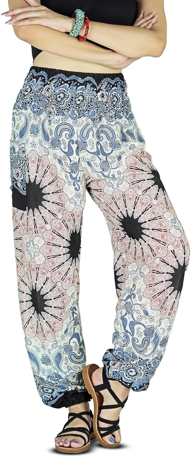Women Harem Pant Boho Genie Aladdin Smocked Waist Yoga Trousers