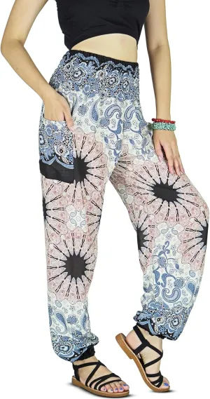 Women Harem Pant Boho Genie Aladdin Smocked Waist Yoga Trousers