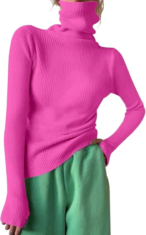 Women Turtleneck Sweaters Oversized Loose Fit Thumb Holes Sweater Trendy Warm Long Sleeve Ribbed Knit Pullover Jumper