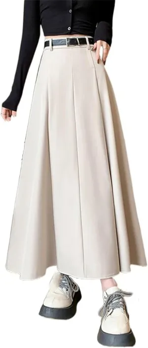 Women's Autumn and Winter Pleated High-Waisted Midi Skirt, Suit Skirt