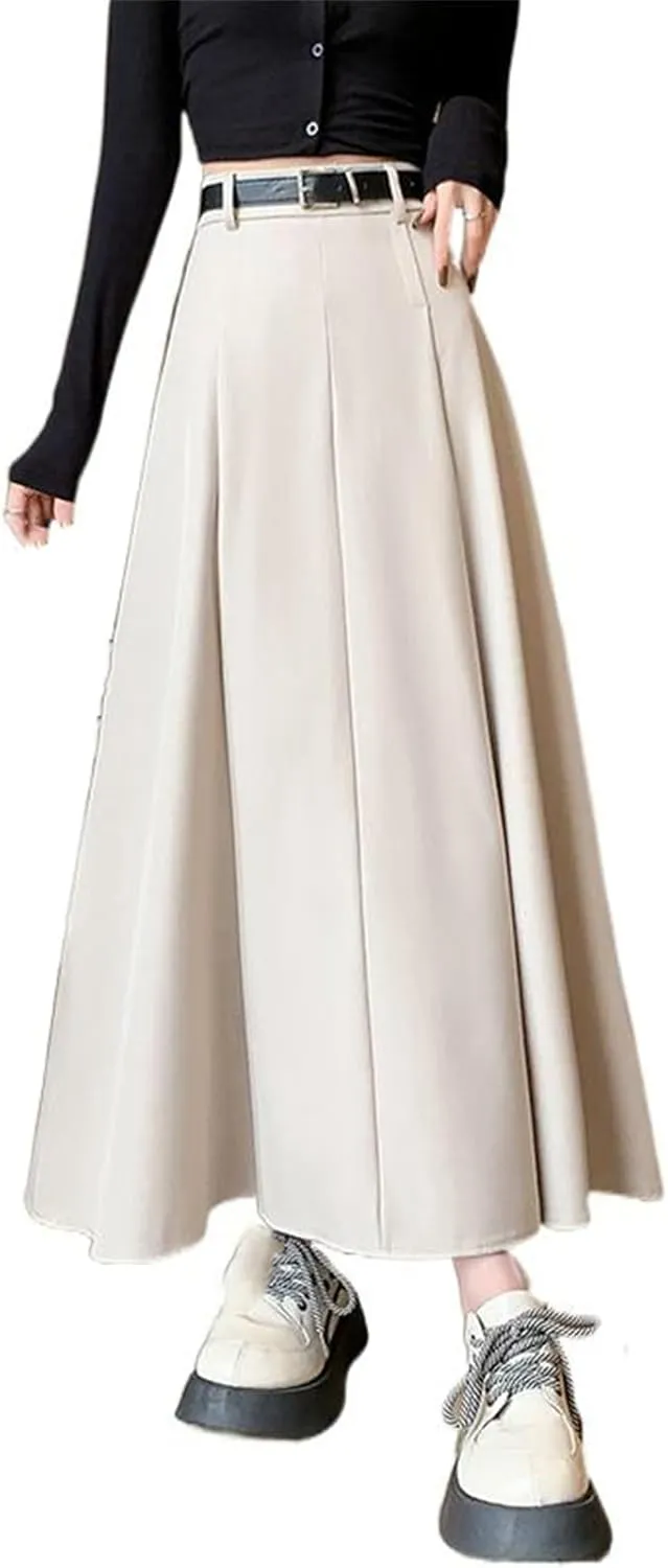 Women's Autumn and Winter Pleated High-Waisted Midi Skirt, Suit Skirt