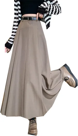 Women's Autumn and Winter Pleated High-Waisted Midi Skirt, Suit Skirt