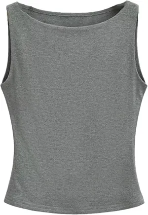Women's Boatneck Camisole Tank Top Sleeveless Soft Breathable Knit Blouse(Gray,Medium)
