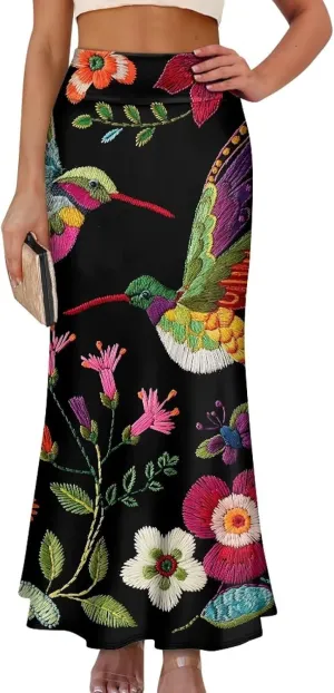 Women's Casual High Waisted Fishtail Bodycon Long Maxi Skirt A-Line Flared Maxi Skirts Fit Cocktail Party Wedding
