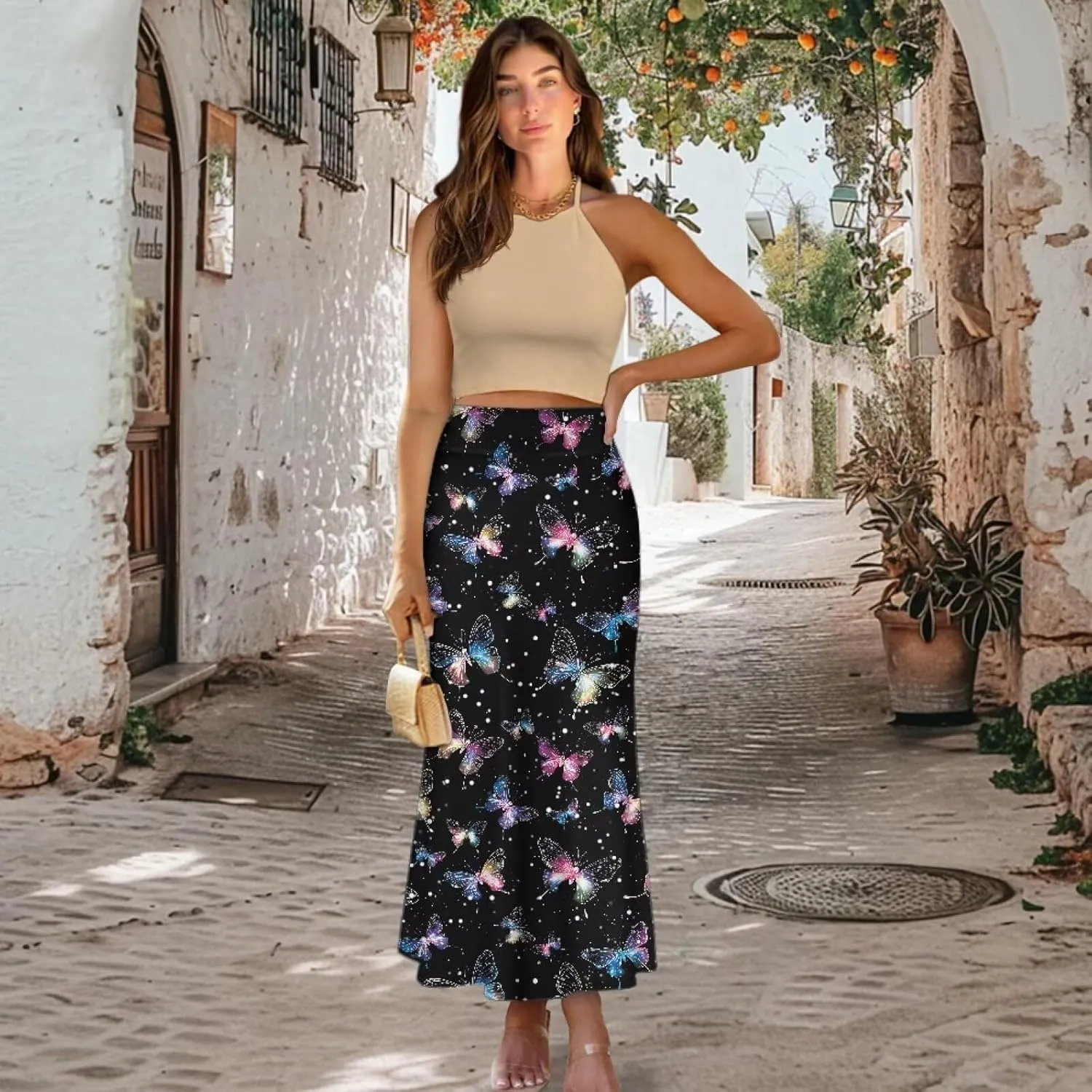 Women's Casual High Waisted Fishtail Bodycon Long Maxi Skirt A-Line Flared Maxi Skirts Fit Cocktail Party Wedding