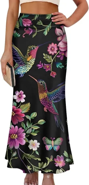 Women's Casual High Waisted Fishtail Bodycon Long Maxi Skirt A-Line Flared Maxi Skirts Fit Cocktail Party Wedding