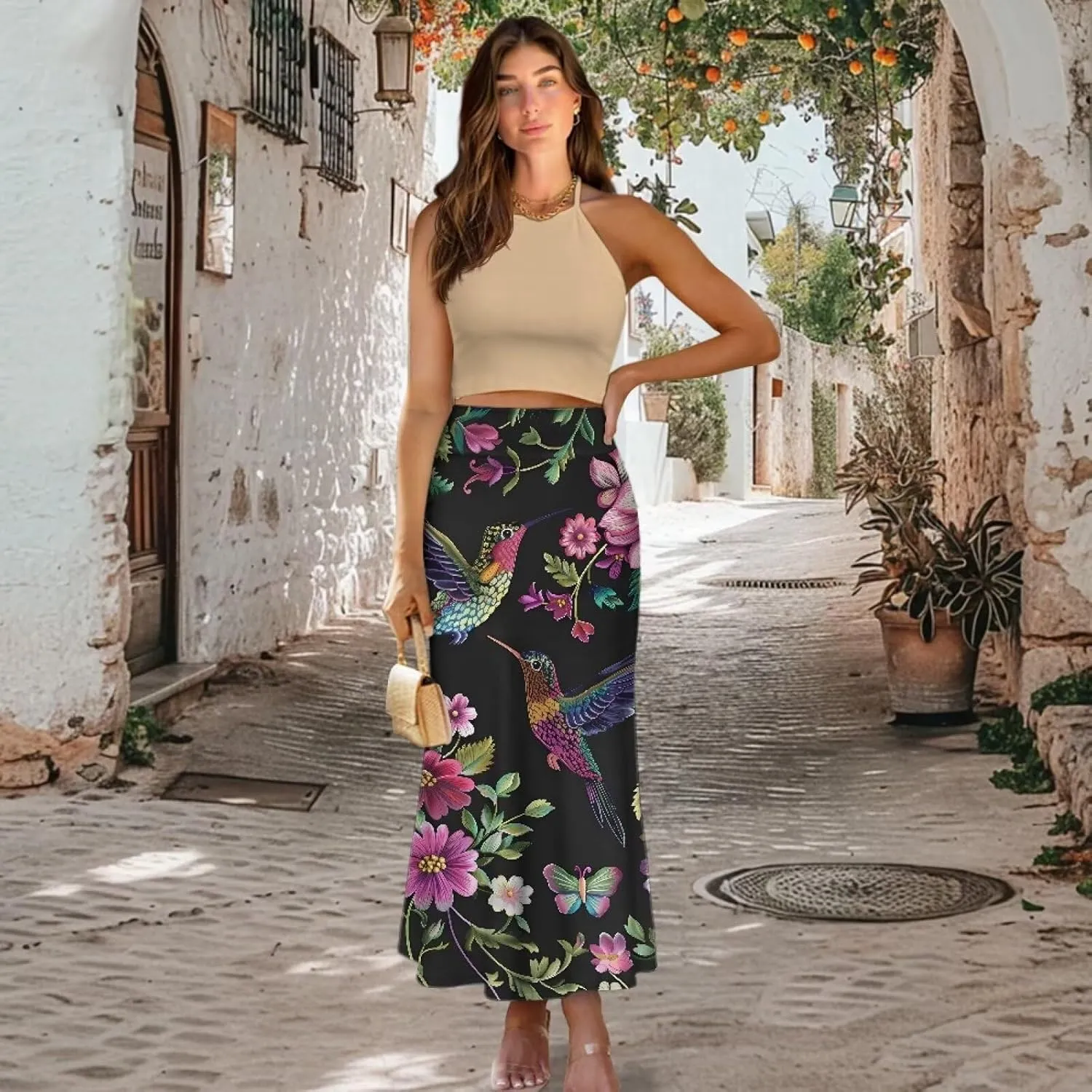 Women's Casual High Waisted Fishtail Bodycon Long Maxi Skirt A-Line Flared Maxi Skirts Fit Cocktail Party Wedding