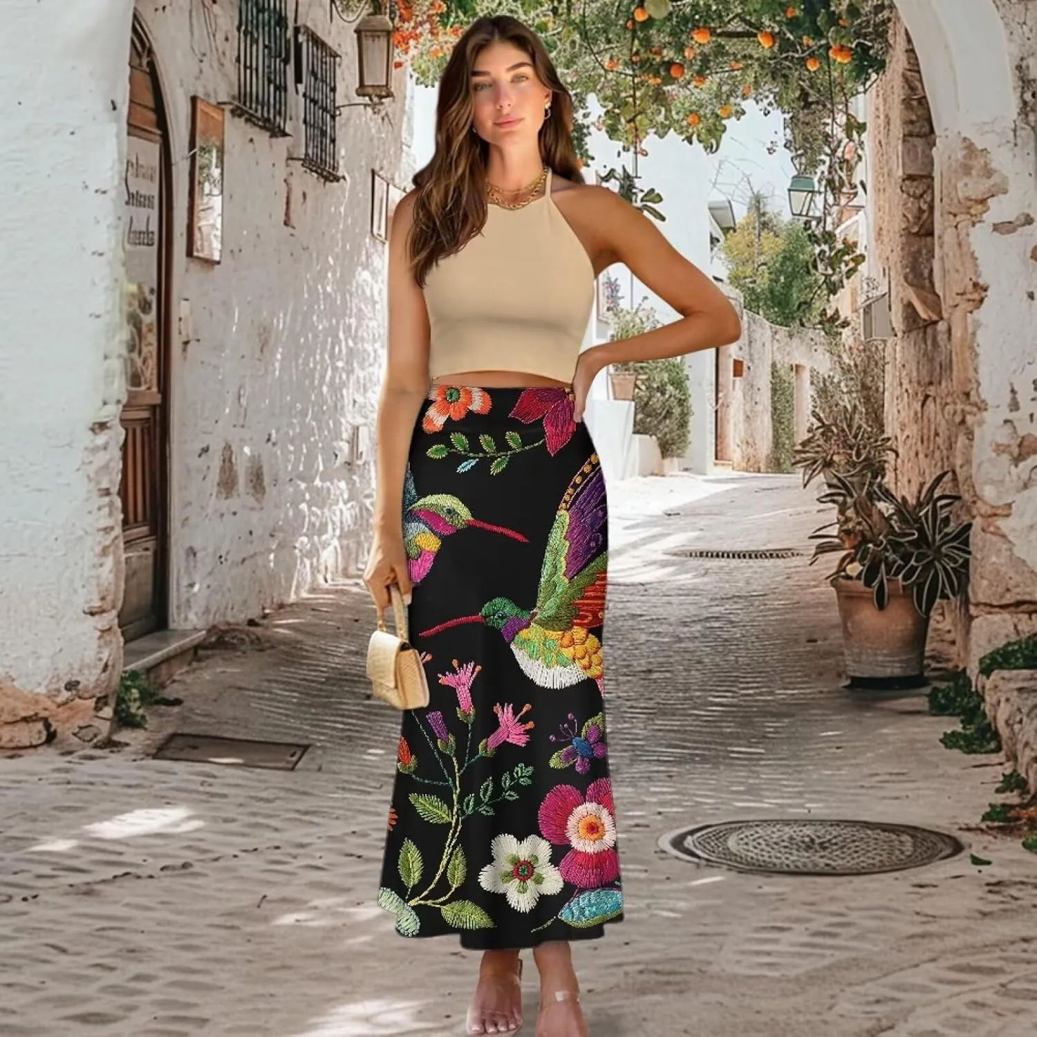 Women's Casual High Waisted Fishtail Bodycon Long Maxi Skirt A-Line Flared Maxi Skirts Fit Cocktail Party Wedding