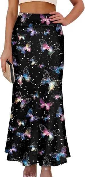 Women's Casual High Waisted Fishtail Bodycon Long Maxi Skirt A-Line Flared Maxi Skirts Fit Cocktail Party Wedding