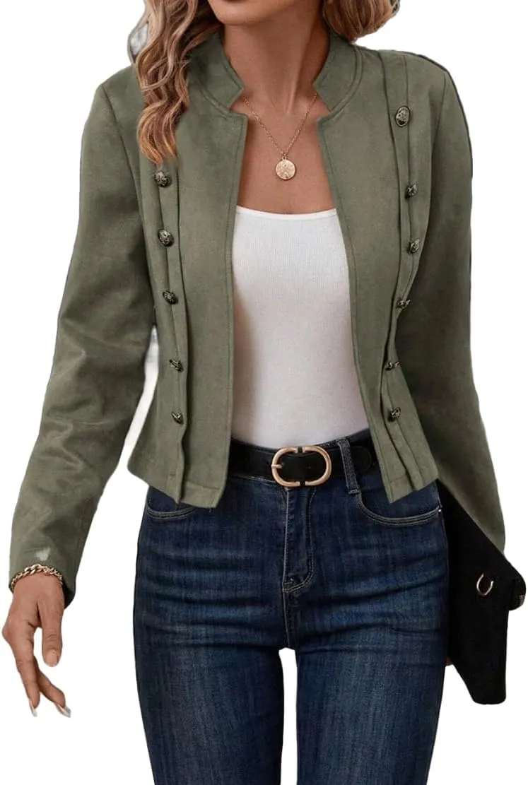 Women's Faux Suede Jackets 2025 Fall Casual Business Long Sleeve Open Front Cropped Blazer Jacket Coat