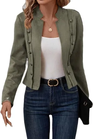 Women's Faux Suede Jackets 2025 Fall Casual Business Long Sleeve Open Front Cropped Blazer Jacket Coat