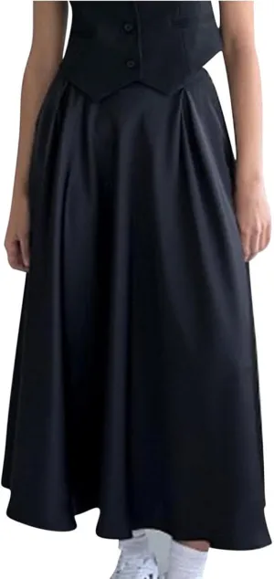 Women's Flowy Casual Long Skirt, Fashion Pleated Ruffle Hem A-Line Midi Skirts Elegance Comfy Evening Party Clothes