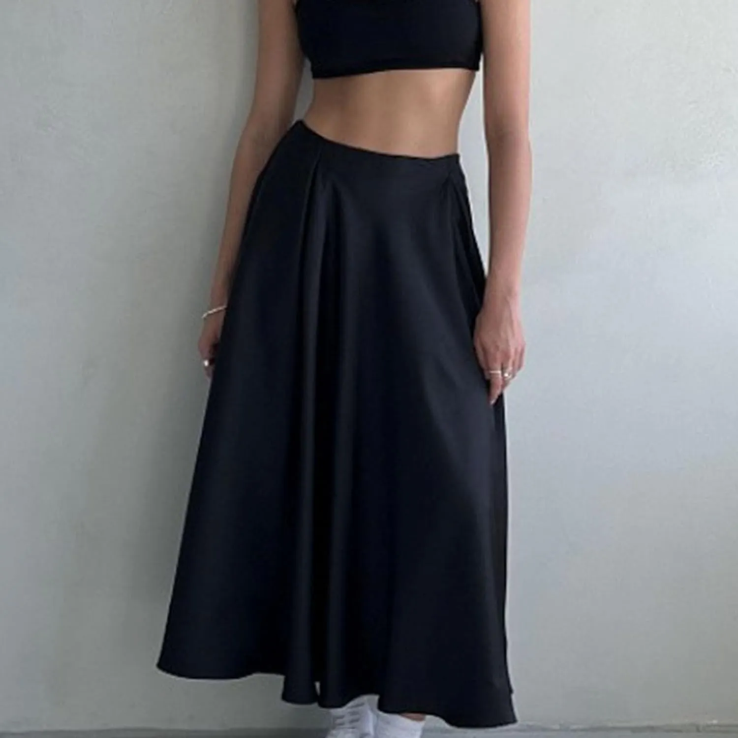 Women's Flowy Casual Long Skirt, Fashion Pleated Ruffle Hem A-Line Midi Skirts Elegance Comfy Evening Party Clothes