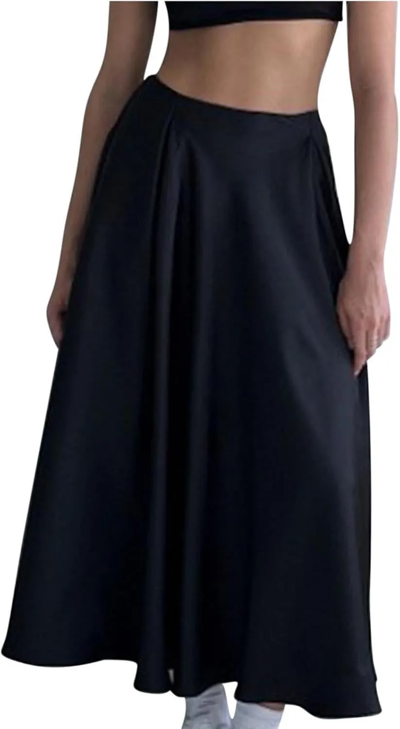 Women's Flowy Casual Long Skirt, Fashion Pleated Ruffle Hem A-Line Midi Skirts Elegance Comfy Evening Party Clothes