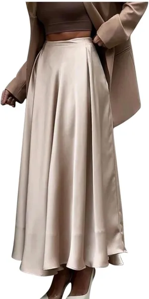 Women's Flowy Casual Long Skirt, Fashion Pleated Ruffle Hem A-Line Midi Skirts Elegance Comfy Evening Party Clothes