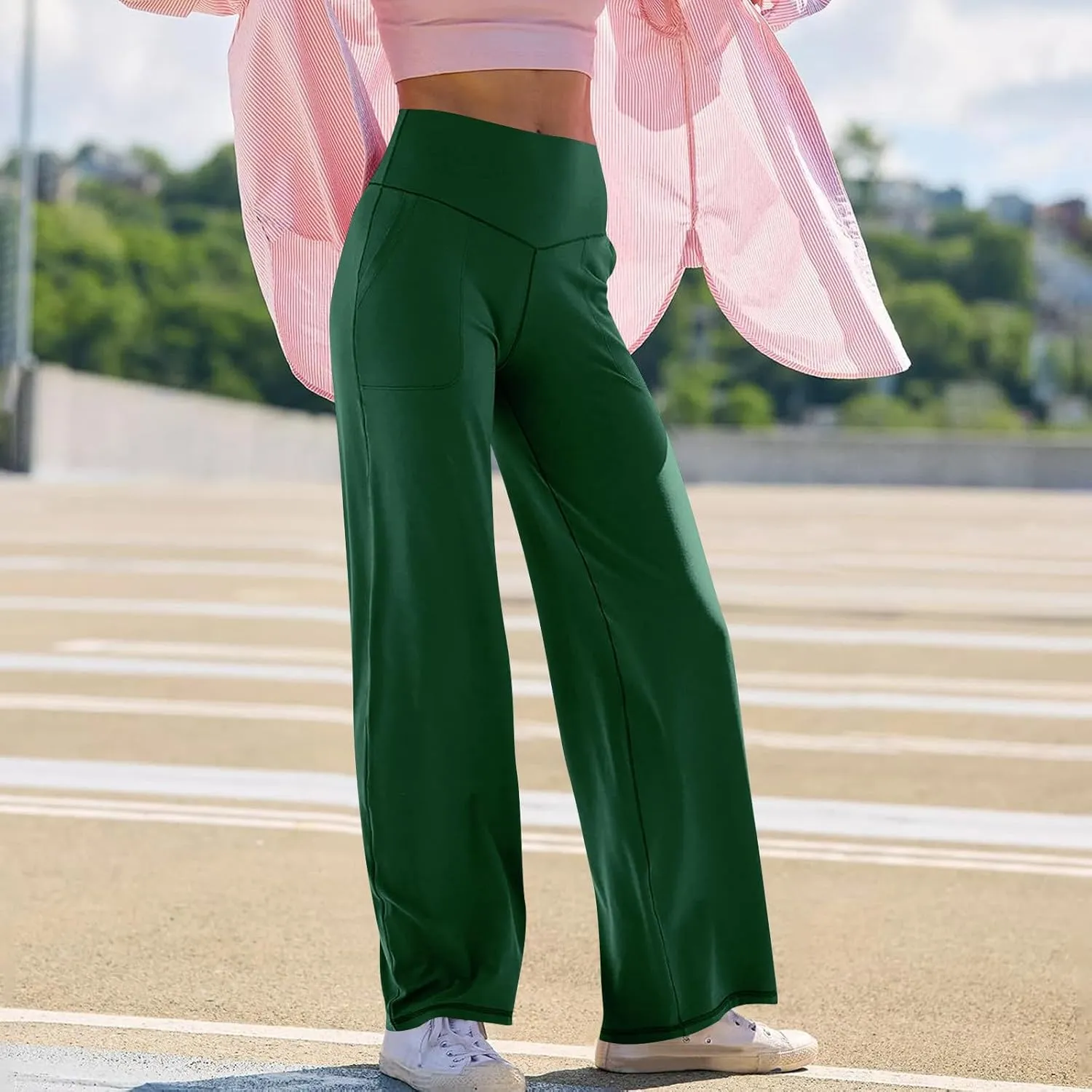 Womens High Waist Dress Pants Casual Loose Work Pants Wide Leg Pocket Going Out Trousers 2025 New Business Clothing