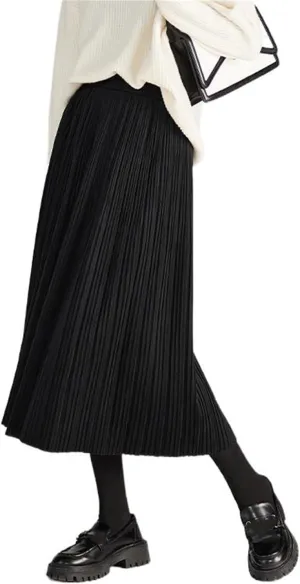Women's High-Waisted Pleated Skirt, Winter, Midi Skirt