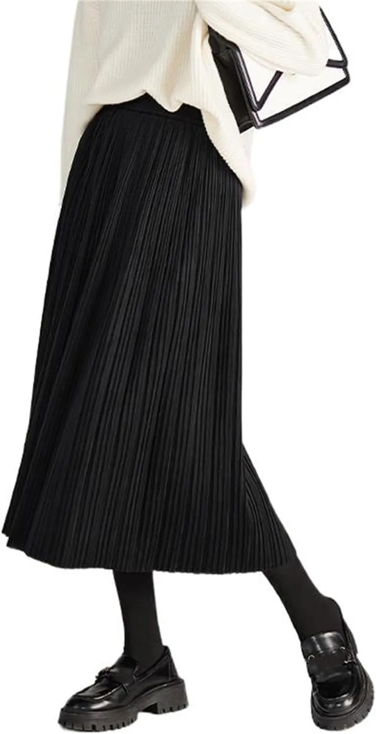 Women's High-Waisted Pleated Skirt, Winter, Midi Skirt