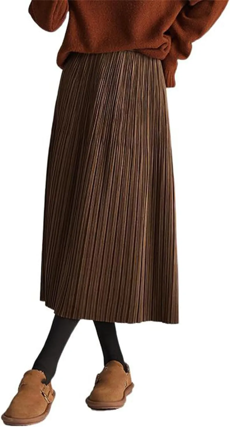 Women's High-Waisted Pleated Skirt, Winter, Midi Skirt