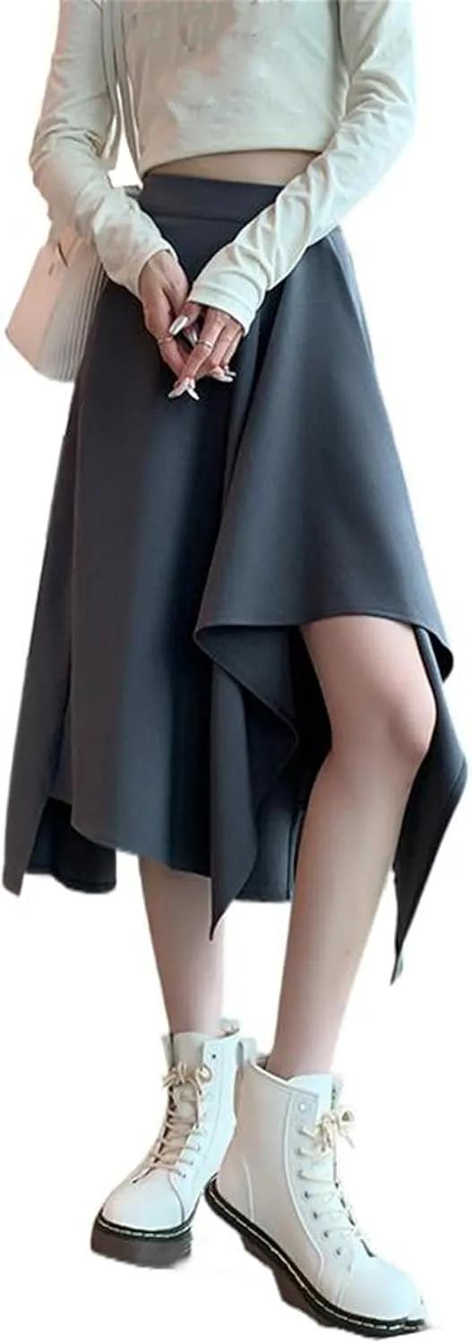 Women's High-Waisted Retro Style Pleated Skirt, Autumn and Winter Midi Skirt