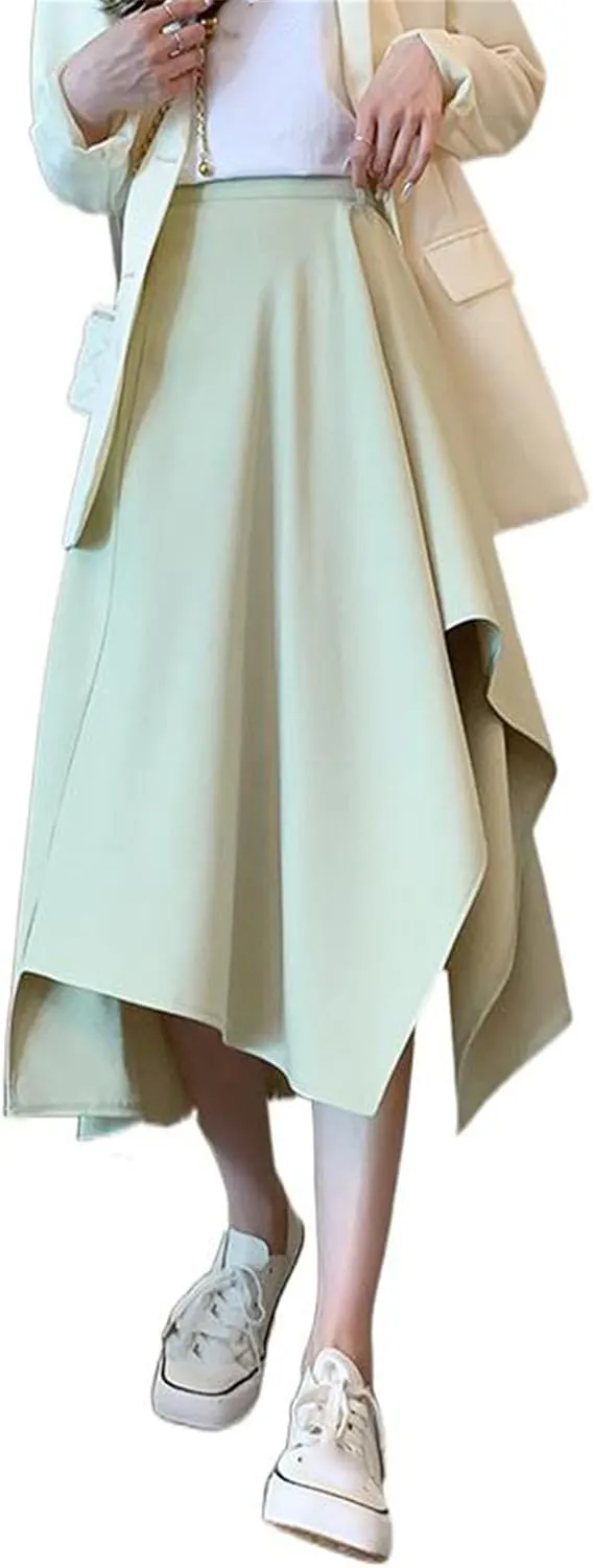 Women's High-Waisted Retro Style Pleated Skirt, Autumn and Winter Midi Skirt