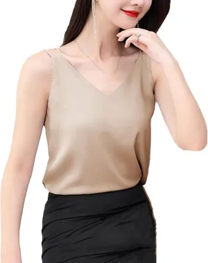 Women's Lightweight Chiffon Vest Summer Breathable V-Neck Sleeveless Camisole Casual Loose Fit Casual Work Blouse Shirt