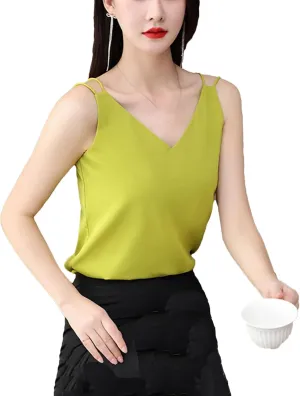 Women's Lightweight Chiffon Vest Summer Breathable V-Neck Sleeveless Camisole Casual Loose Fit Casual Work Blouse Shirt