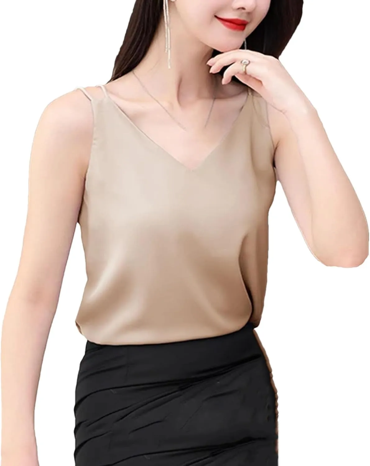 Women's Lightweight Chiffon Vest Summer Breathable V-Neck Sleeveless Camisole Casual Loose Fit Casual Work Blouse Shirt