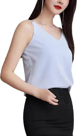 Women's Lightweight Chiffon Vest Summer Breathable V-Neck Sleeveless Camisole Casual Loose Fit Casual Work Blouse Shirt