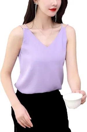 Women's Lightweight Chiffon Vest Summer Breathable V-Neck Sleeveless Camisole Casual Loose Fit Casual Work Blouse Shirt