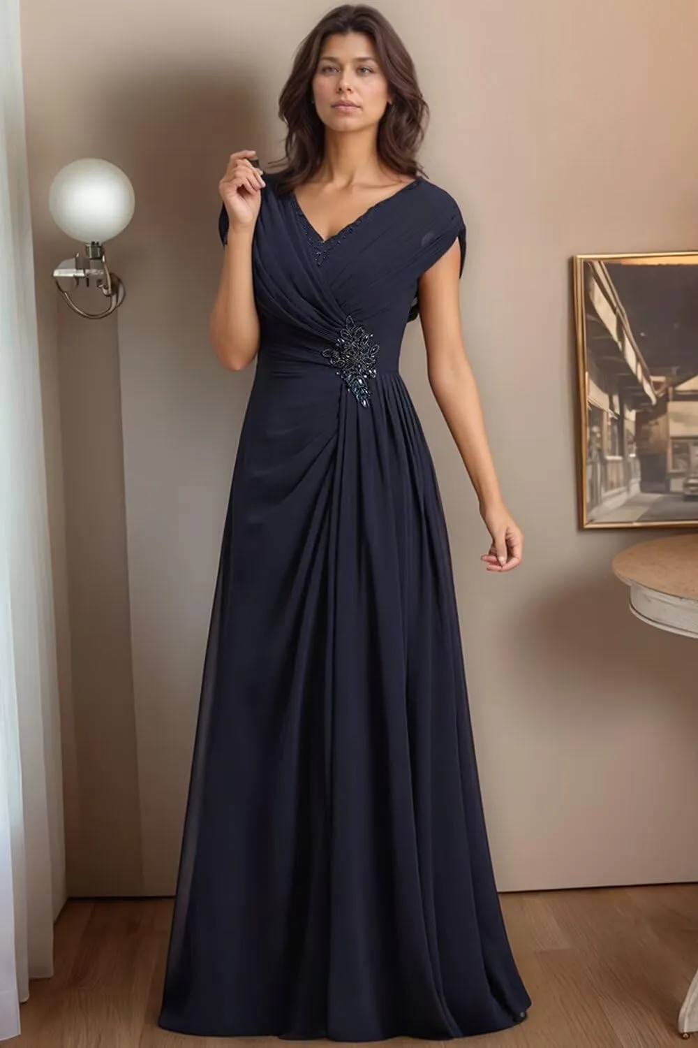 Womens Mother of The Bride Dresses for Wedding Chiffon A-Line Beaded Pleats Elegant Formal Evening Gowns