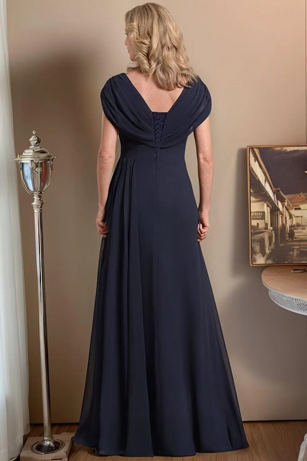Womens Mother of The Bride Dresses for Wedding Chiffon A-Line Beaded Pleats Elegant Formal Evening Gowns