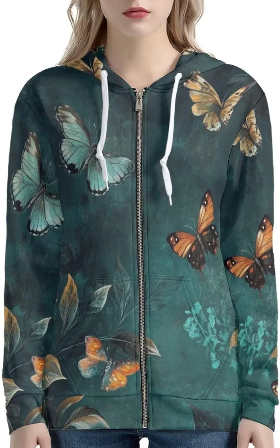 Women's Oversized Hoodies for Women Full Zip Up Long Sleeve Sweatshirts Drawstring Jackets Coat with Pockets