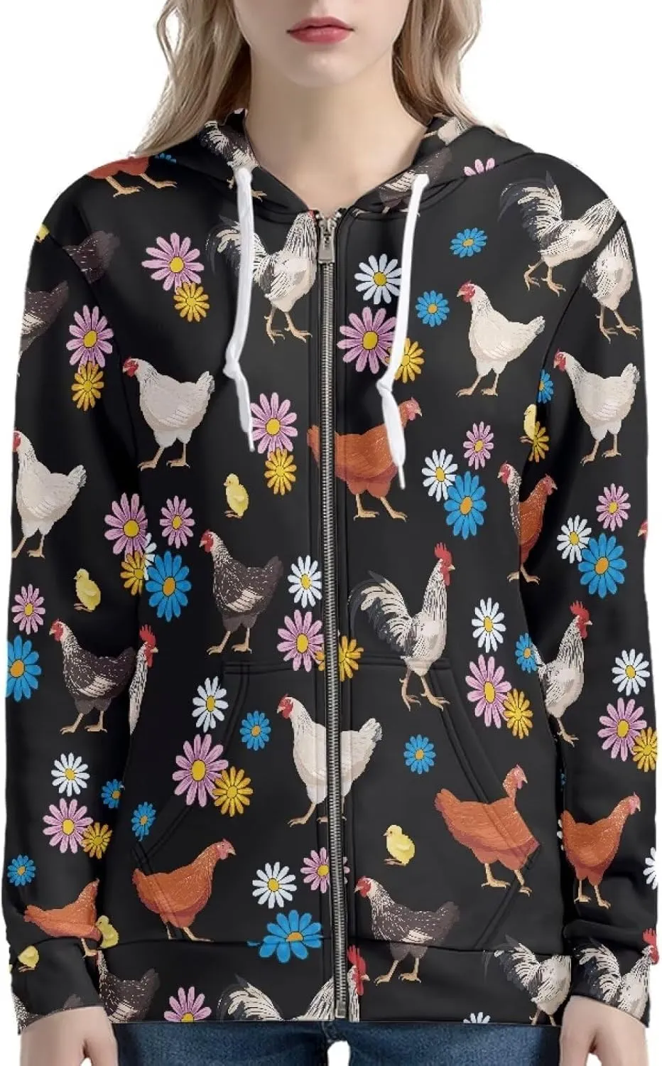 Women's Oversized Hoodies for Women Full Zip Up Long Sleeve Sweatshirts Drawstring Jackets Coat with Pockets