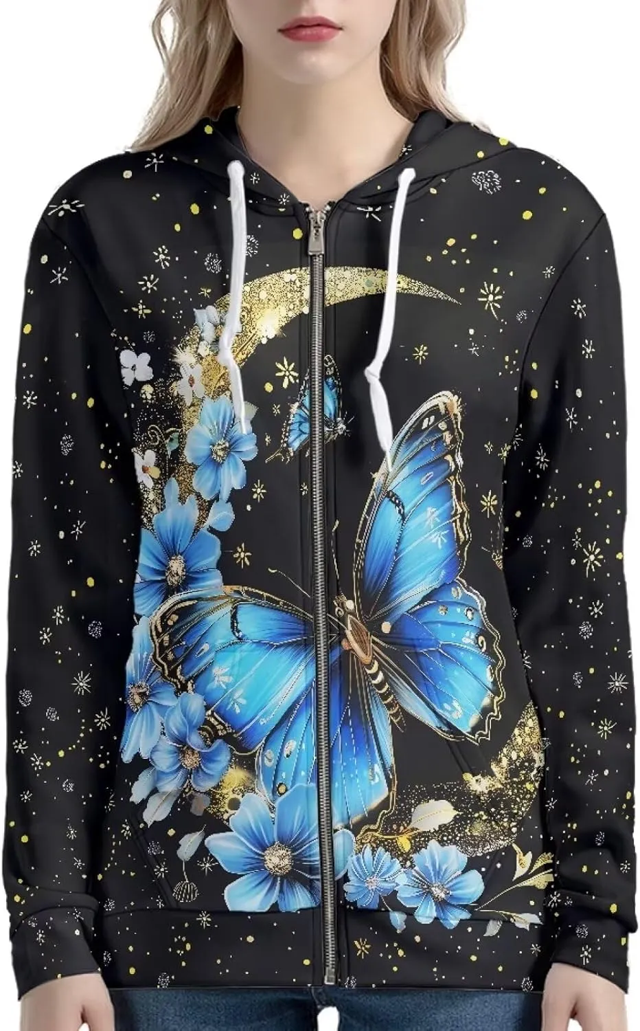 Women's Oversized Hoodies for Women Full Zip Up Long Sleeve Sweatshirts Drawstring Jackets Coat with Pockets