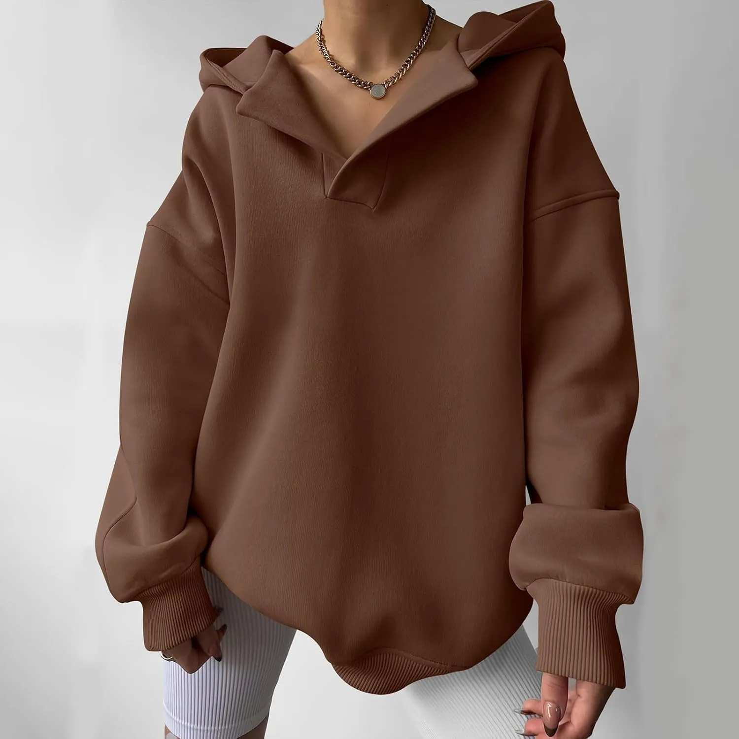 Womens Oversized Hoodies V Neck Long Sleeve Pullover Sweatshirts Tops Casual Fall Outfits Teen Girls 2024 Trendy