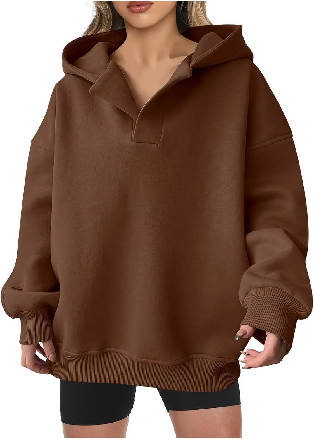 Womens Oversized Hoodies V Neck Long Sleeve Pullover Sweatshirts Tops Casual Fall Outfits Teen Girls 2024 Trendy
