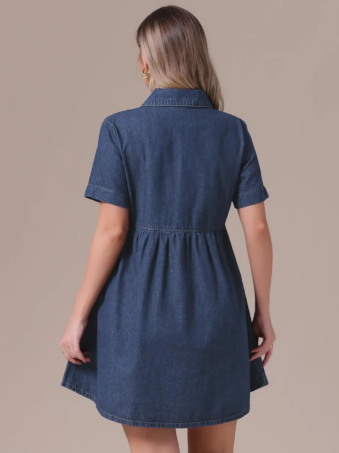 Women's Plus Size Denim Dress Babydoll Collared Short Sleeve Button Down Jean Shirtdress Mini Dresses