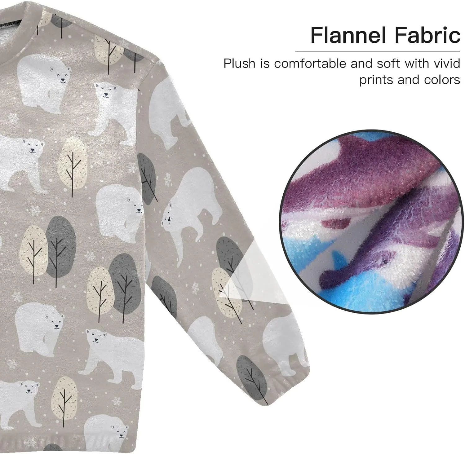 Women's Polar Bear Flannel Pajama Set 2 Piece Cozy Pjs Thermal Fuzzy Fleece Lounge Loungewear
