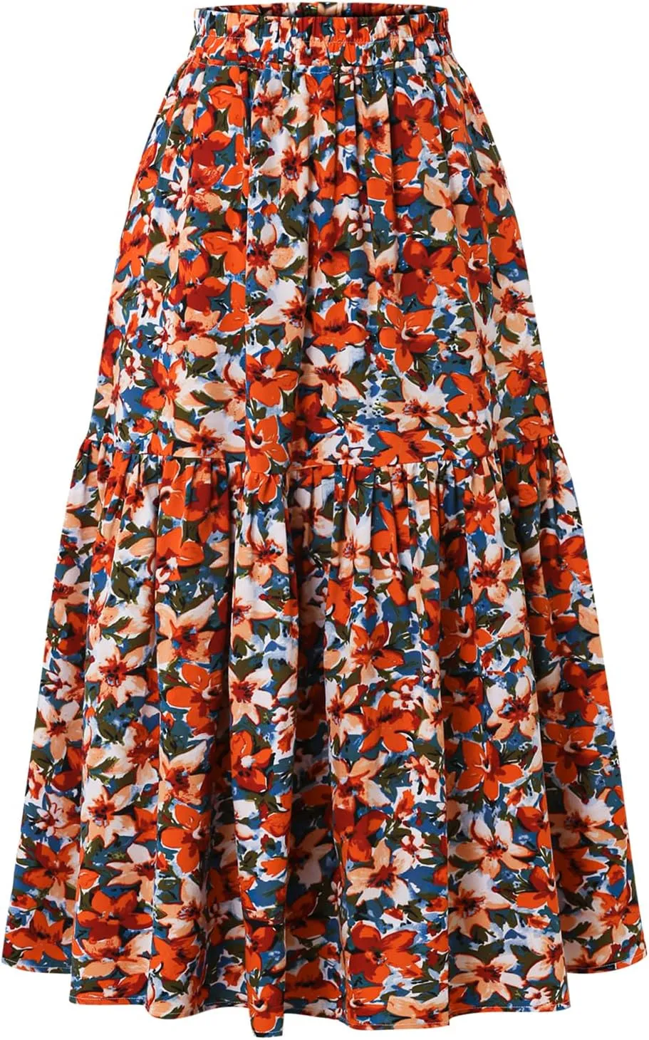 Women's Printed Skirt with Elastic Waist Broken Pleated Skirt with Pockets in Spring Summer and Autumn