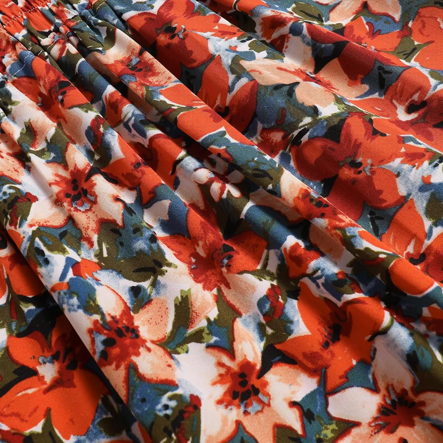 Women's Printed Skirt with Elastic Waist Broken Pleated Skirt with Pockets in Spring Summer and Autumn