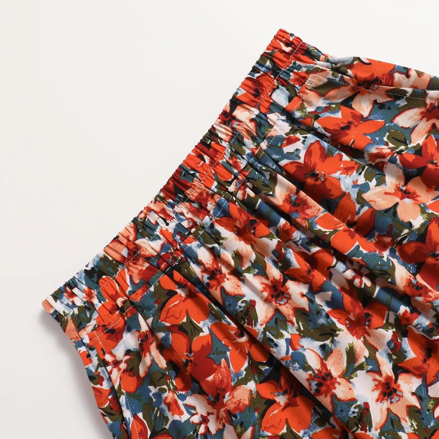 Women's Printed Skirt with Elastic Waist Broken Pleated Skirt with Pockets in Spring Summer and Autumn