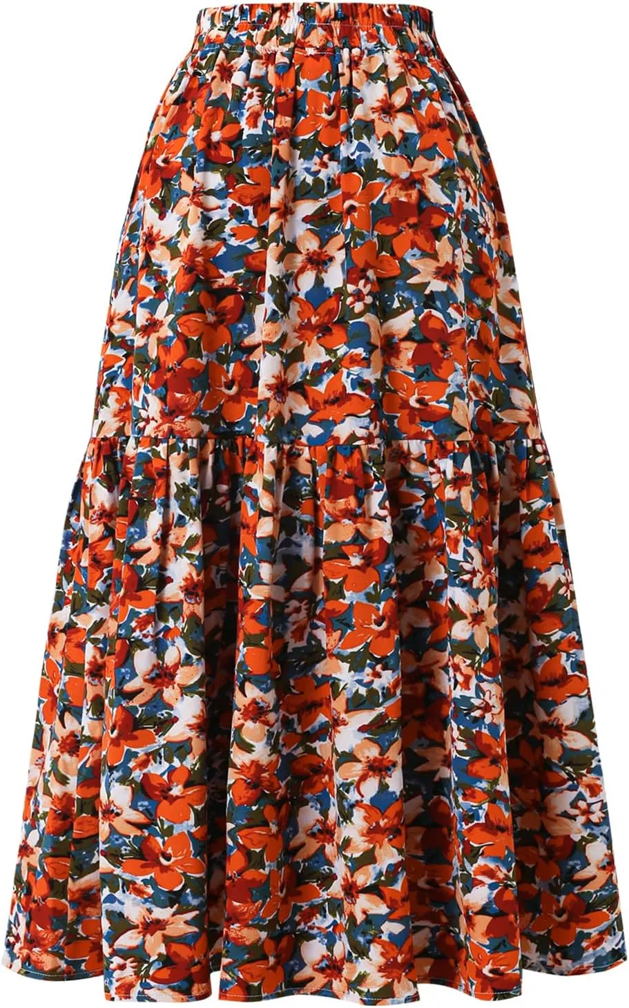 Women's Printed Skirt with Elastic Waist Broken Pleated Skirt with Pockets in Spring Summer and Autumn