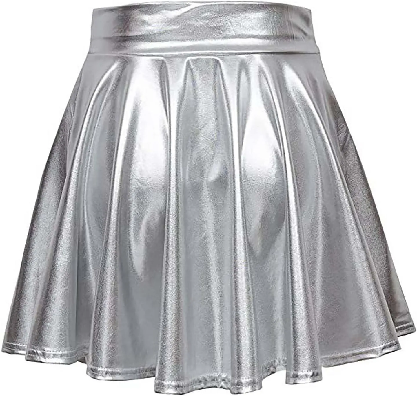 Womens Shiny Flared Pleated Short Mini Skater Skirt High Waisted A-Line Dance Skirt for Nightclub Costumes Clubwear
