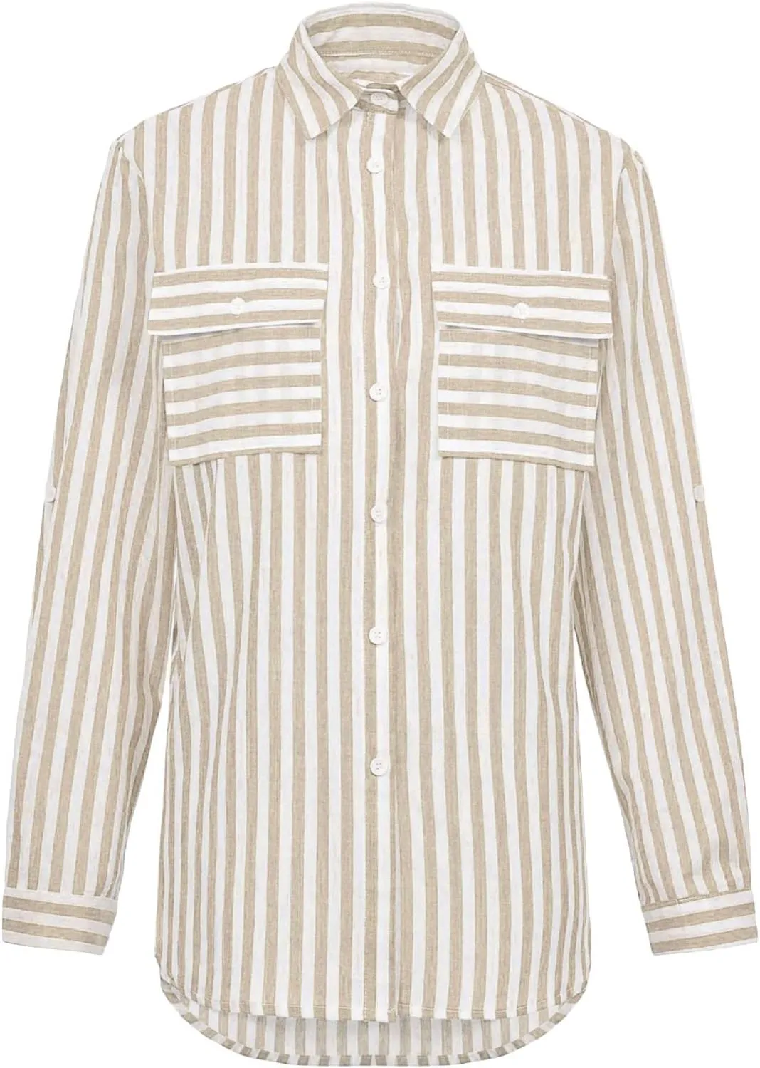 Women's Striped Button Up Blouse Trendy Business Tops Dressy Soft Cotton Linen Tops Casual Long Sleeve Tops Fall Shirt