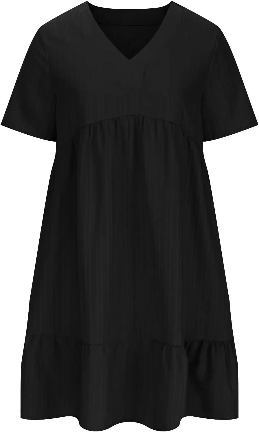 Women's Summer Dress 2024 Loose Crew Neck Short Sleeve Solid Sundress Casual Pleated Flowy Beach Mini Dresses