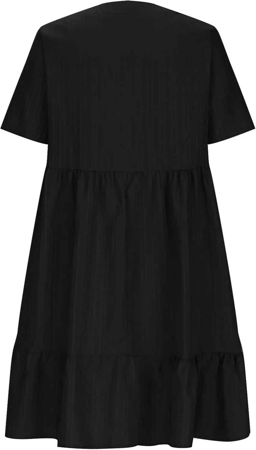 Women's Summer Dress 2024 Loose Crew Neck Short Sleeve Solid Sundress Casual Pleated Flowy Beach Mini Dresses