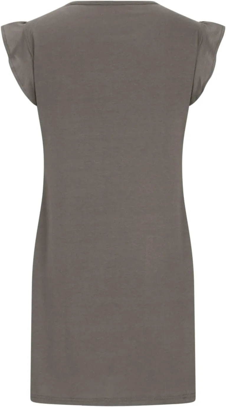 Women's Summer Dress 2024 Trendy Ruffle Flying Sleeve Round Neck Casual Loose Solid Mini Dresses with Pockets