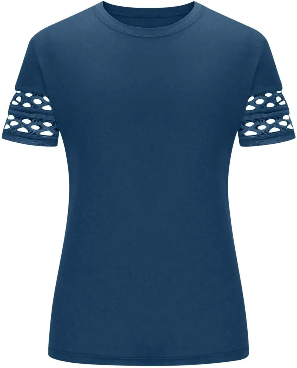 Womens Summer Tops Solid Color Business Casual Tshirts Hollow Out Short Sleeve Round Neck Blouse Basic T Shirt
