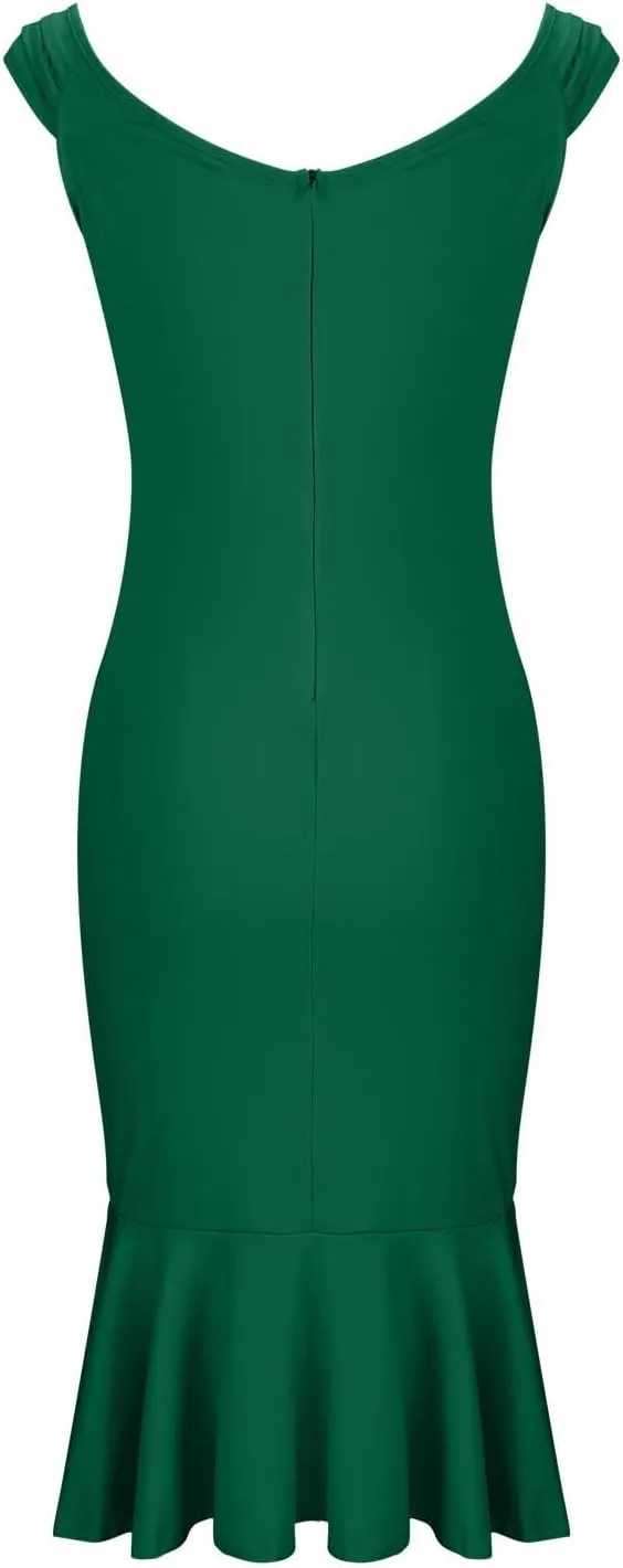 Womens V-Neck Midi Dress Solid Color Elegant Off Shoulder Blouson Dress Ruffle Sheath Dress Sexy Party Prom Dress